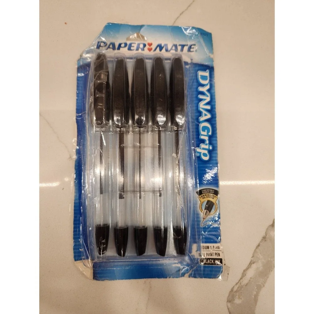 Vintage PaperMate Dynagrip Ball Point Pen 5 Pack Black Ink 1.0mm Medium 2003 NOS